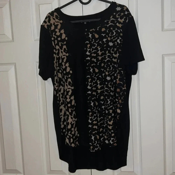 Vince camuto black leopard print panel Tunic blouse Sz L - Picture 1 of 11